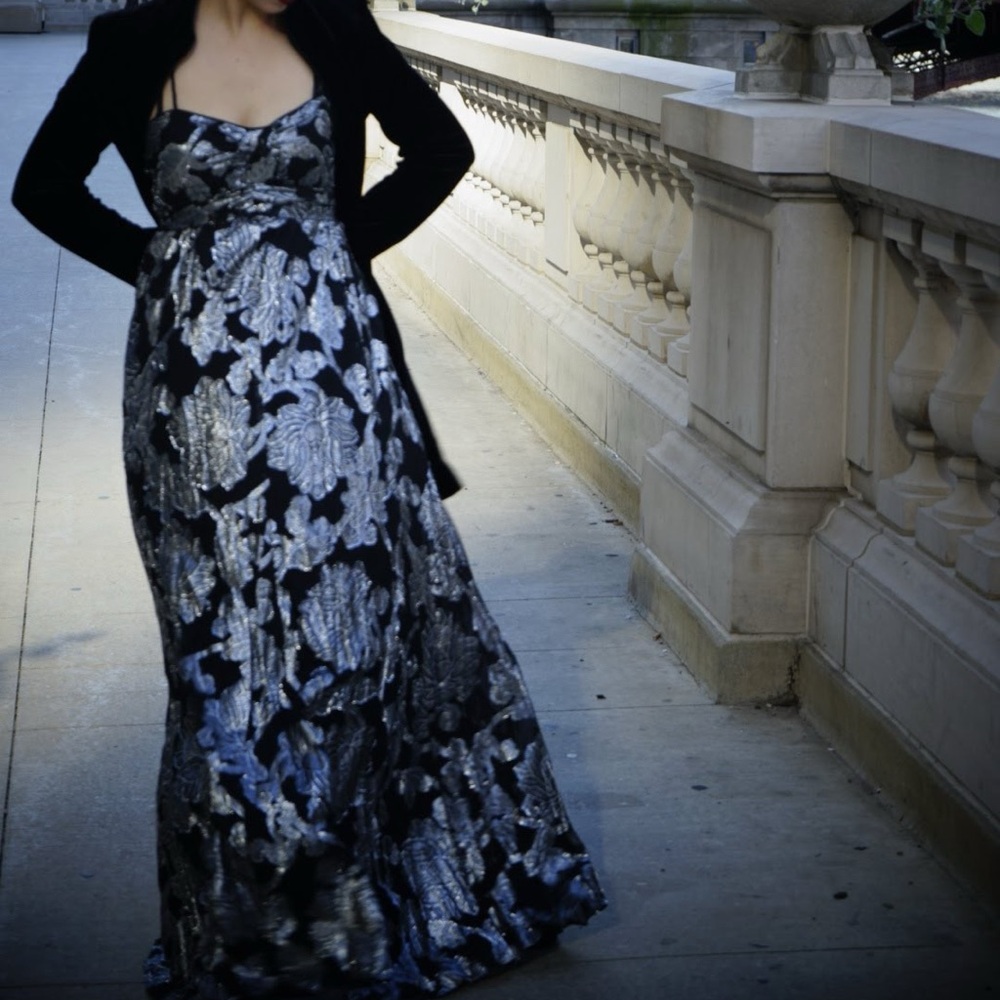 👹Metaphor Brocade Floral Shiny Metallic Vintage y2k Formal Prom Evening goth 12